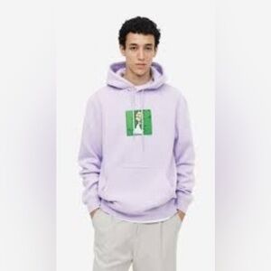 H&M The Simpsons Lilac Hoodie Embroidered Homer Bush Meme Graphic Sweatshirt Lg